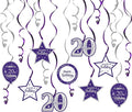 Happy 20th Birthday Purple & Silver Glitter Swirls Streamers Party Decorations - 15 Pcs 20th Birthday Hanging Swirls Streamers Kit,Cheers to Twenty Years Old Bday Party Sign.