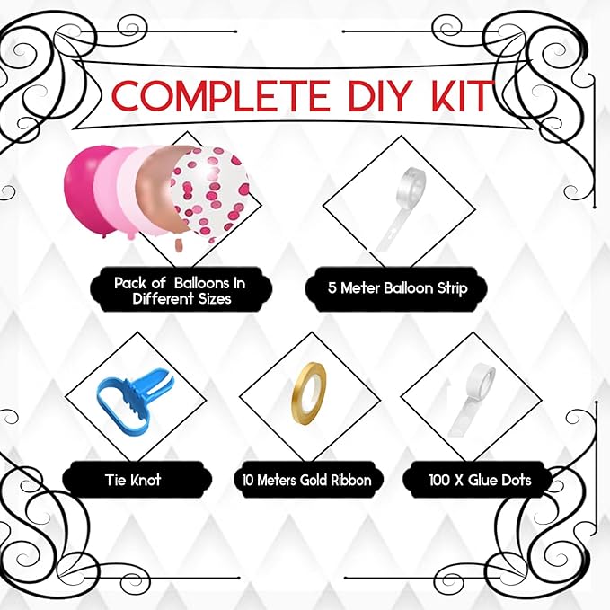 Archloon 156pcs Pink Balloon Garland Arch Kit, Different Sizes 18 12 10 5 inch Hot Pink Latex Metallic Confetti Rose Gold Balloons for Birthday Baby Shower Wedding Party Decorations