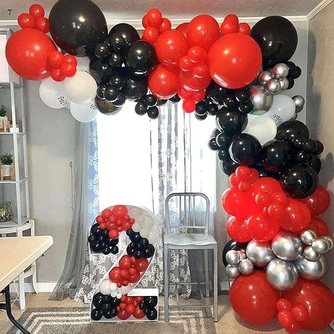 Red and Black Balloon Arch Kit, 140Pcs Different Sizes inch Black and Red Balloons and Confetti Party Balloon Garland Kit for Birthday, Wedding, Graduation, Anniversary, Prom Decorations