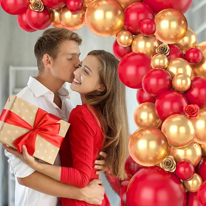Red and Gold Balloons,70 Pack 12 inch Metallic Gold and Helium Matte Red Balloons for Valentine's Day Wedding Birthday Engagements Anniversary Party Decorations