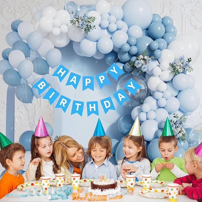 162pcs Dusty Blue Balloon Arch Kit Dusty Blue and White Balloon Garland Arch Kit with Baby blue Light Blue and Clear Balloon for Baby Shower Birthday Bridal Shower Wedding Gender Reveal Party Supplies