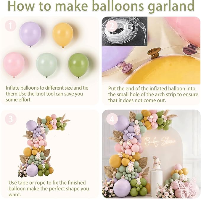 Dusty Green Pink and Purple Balloons Arch Kit, Pastel Balloon Arch Kit with Dusty Olive Green Light Pink Purple Mustard Yellow Balloons for Wildflower Graden Fairy Birthday Tea Party Decoration