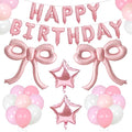 YTHETM Bow Party Decorations Pink Happy Birthday Balloons Banner Pink Birthday Decorations Bow Balloons for Women Girls Birthday Decor Party Supplies