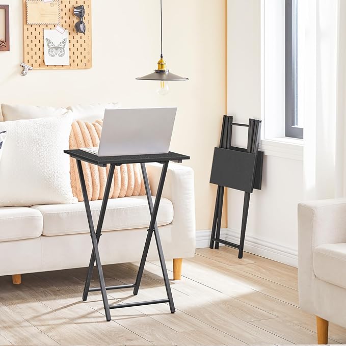 HOOBRO Folding TV Tray Table, Wooden TV Tray, Portable Sofa Side Table, Industrial Snack Table End Table for Small Spaces, Space-Saving, Easy to Install and Fold, Black BB27BZ01