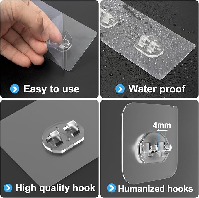 14 Pack Shower Caddy Adhesive Replacement, Strong Adhesive Hooks, Waterproof Shower Adhesive Strips, No Drilling, for Bathroom Storage Shelves and Kitchen Racks