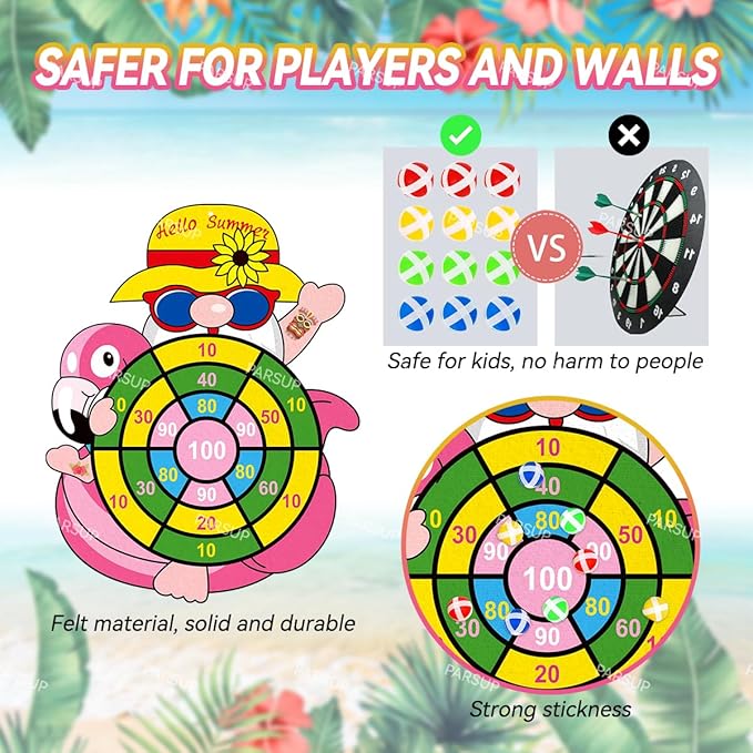 Hawaii Dart Board Set, Tropical Party Supplies, Hello Summer Dart Shooting Indoor Outdoor Hawaiian Party Dart with 12 Stick Balls, Hook