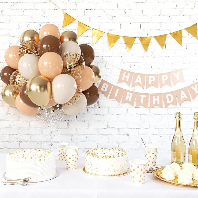 Brown and Gold Balloons - 50pcs 12" Dark Light Brown Beige Cream Nude White Balloons for Bear Neutral Birthday Baby Shower Woodland Jungle Safari Western Cowboy Party Decorations