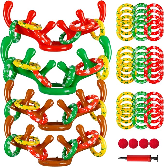Max Fun Inflatable Reindeer Antler Ring Toss Christmas Games Indoor Outdoor Party Games Hat for Xmas Gifts Holiday Party Supplies Favors Games for Family