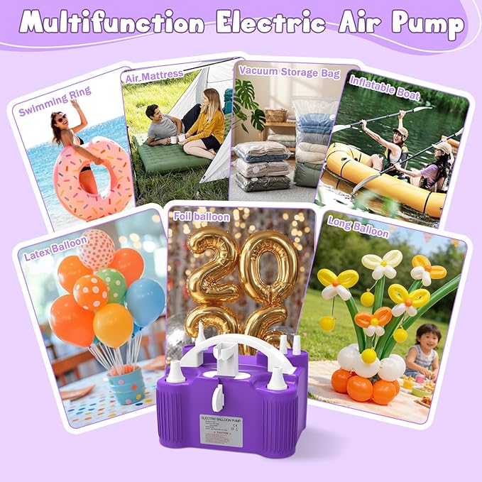 ID IDAODAN 4-in-1 Electric Balloon Pump with Triple Nozzles, Dual Motor Balloon Inflator & Deflator for Latex, Foil & 260Q Balloons