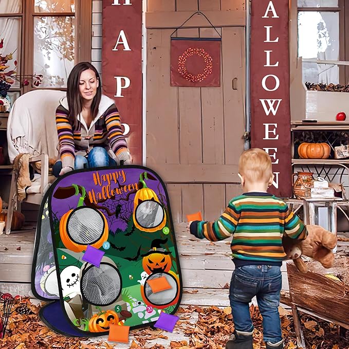 Halloween Games for Kids Party, Ghost Pumpkin Bean Bag Toss Games Halloween Party Games Favors Carnival Games for Adults Kids School Classroom Fall Festival Games Outdoor Indoor Trunk or Treat Gifts