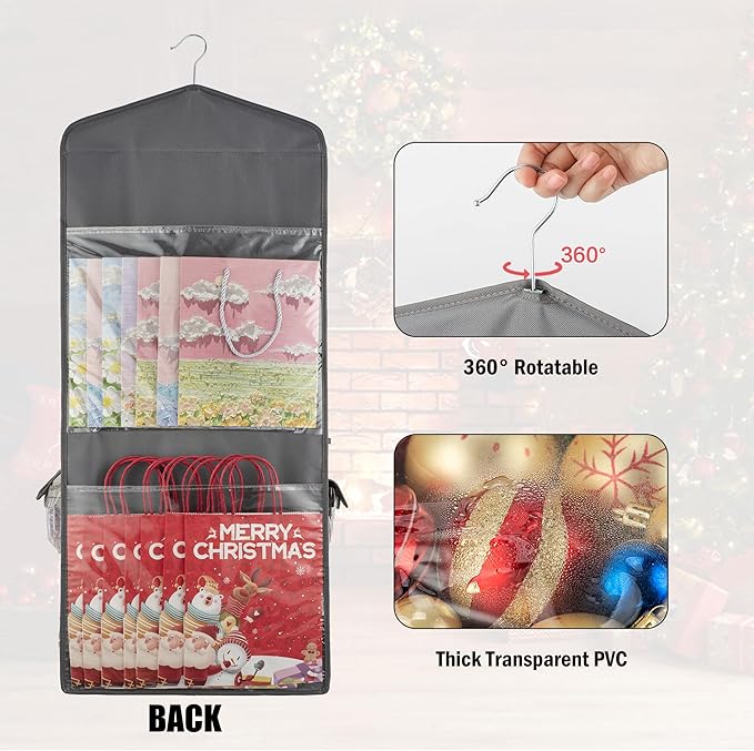 EXLIFBAG Wrapping Paper Storage, Gift Wrap Organizer Holder Double-Sided Hanging Gift Bag Storage Organizer