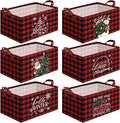 CHENGU 6 Pack Christmas Storage Basket Collapsible Christmas Basket for Gifts Buffalo Plaid Holiday Decor Large Snowman Bin Foldable Xmas Tree Box with Handle for Bedroom Office Home