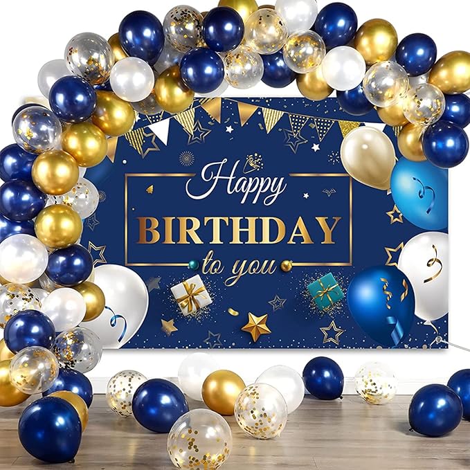 CANREVEL 127pcs Navy Blue Gold Balloons Garland Kit White Gold Confetti Balloons Arch Kit for Birthday Party Baby Shower Wedding Graduation Prom Decorations