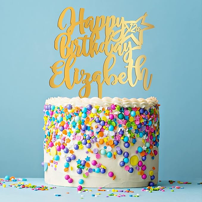 Personalized Birthday Cake Topper - Happy Birthday Cake Toppers w/Name and Star - Custom Wooden Cake Decorations, Birthday Cake Topper for Birthday Party - 3 Wooden Options