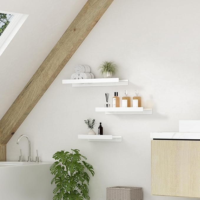 Floating Shelves for Wall, Wall Mounted Shelves with Lip for Storage, Metal Display Shelves for Home Decor, Kitchen/Living Room/Bedroom/Bathroom Shelf, White 16 inch 1 Pack