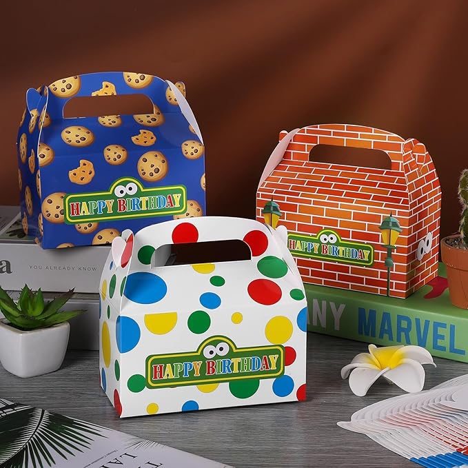 FestiVex 24 Pcs Kids Birthday Party Favor Boxes Gable Treat Gift Boxes with Brick Wall Cookie and Polka Dot Designs for Candy Cookies Small Gifts Goodie Bags Party Supplies