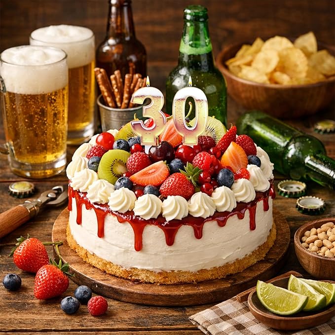 30th Birthday Cake Candles, Beer Themed Cake Numbers Decorations Funny Party Topper Supplies for Men Beer Lover Birthday Celebration Gifts (30)