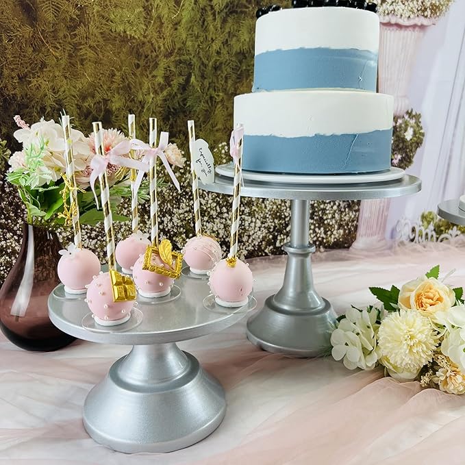 Set of 8 Silver Cake Stands Donut Holder Metal Dessert Display Risers Cupcake Stand Serving Platter for Weddings Birthday Baby Showers Anniversary Party