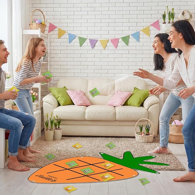 Hollowfly Easter Games Carrot Party Favors Tic Tac Toe Game Bean Bag Toss for Indoor Outdoor Yard Lawn Adults Family Night Easter Activities, 1 Carrot Felt Mat and 10 Bunny Egg Bags