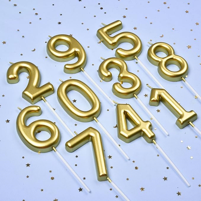 2.76 Inch Classical Gold 50 Number Birthday Candles, Gold Number Candles, Cake Number Candles, Party Celebration