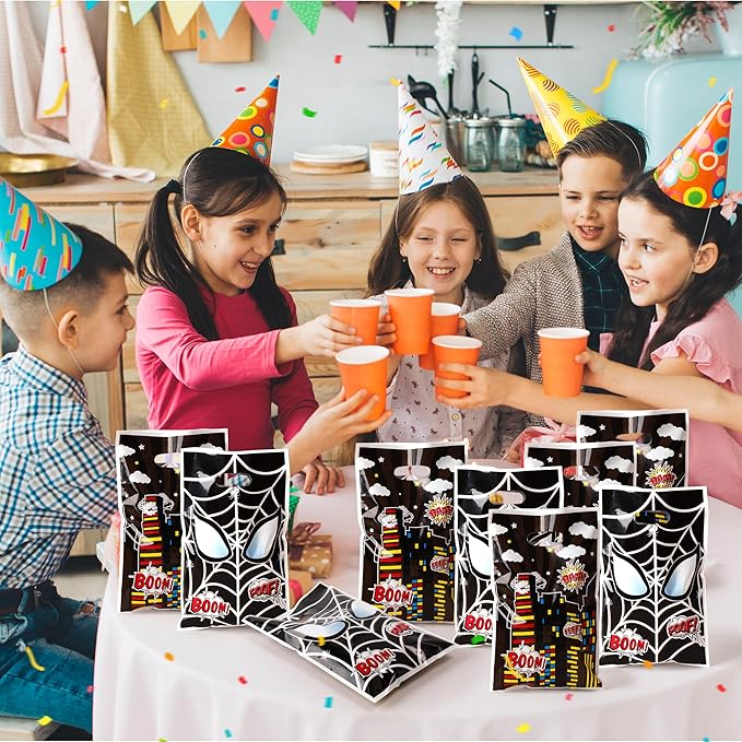 Black Spider Party Favor Bags - 50PCS Black Spider Party Gift Bags for Kids Plastic Goodies Bag with Handles for Spider Theme Parties Supplies Baby Show Birthday Parties Treat Candy Bag