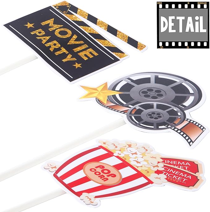 36pcs Movie Cupcake Toppers Movie Night Films Video Recorders Popcorns Cupcake Picks for Movies Theme Birthday Party Decorations Baby Shower Supplies