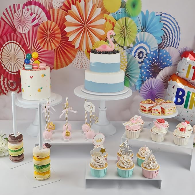 Set of 8 White Cake Stands Donut Holder Metal Dessert Display Risers Cupcake Stand Serving Platter for Weddings Birthday Baby Showers Anniversary Party