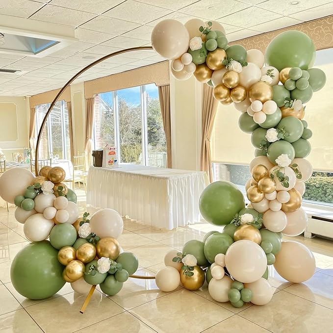 Sage Green Balloons Arch Kit, 124pcs Green and Gold Balloons Sage Green White and Gold Balloons for Birthday Baby Shower Wedding Party Decorations