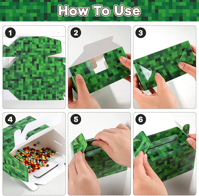 MinFyberd Pixel Party Favors Gift Boxes Video Game Themed Paper Goodie Candy Boxes Pixel Video Game Party Supplies for Boys Girls Gamer Pixelated Birthday Baby Shower Decoration Supplies 24pcs