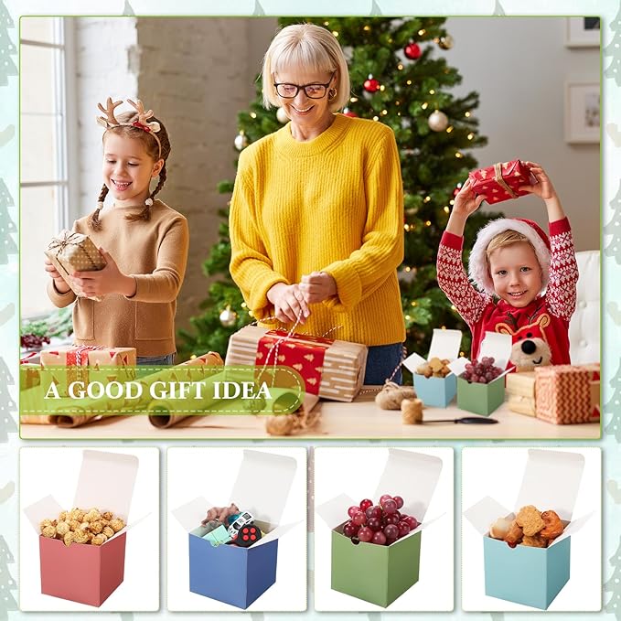 Zhehao 48 Pack Colorful Gift Boxes Small Cardboard Gift Boxes with Lids Bulk 4 x 4 x 4 Inch Square Kraft Cube Paper Box Assemble for Candles Wedding Presents Easy Birthday