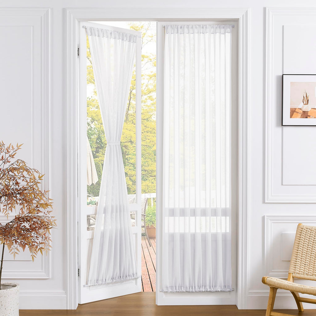Sheer Door Curtain Closet Linen Textured Curtain Sheers Doorway Light Filtering Voile French Door Rod Pocket Curtains Patio Glass Doors
