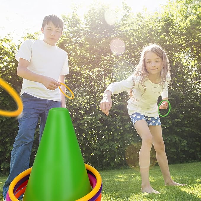 Win SPORTS 3 in 1 Carnival Outdoor Games Combo Set, Soft Plastic Cones Cornhole Bean Bags Ring Toss Games,for Kids Adults Indoor Outdoor Birthday Party Lawn Games Supplies (26 Pieces