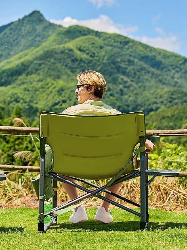 Timber Ridge XXL Upgraded Oversized Directors Chairs with Foldable Side Table, Detachable Side Pocket, Heavy Duty Folding Camping Chair up to 600 Lbs Weight Capacity (Green) Ideal Gift