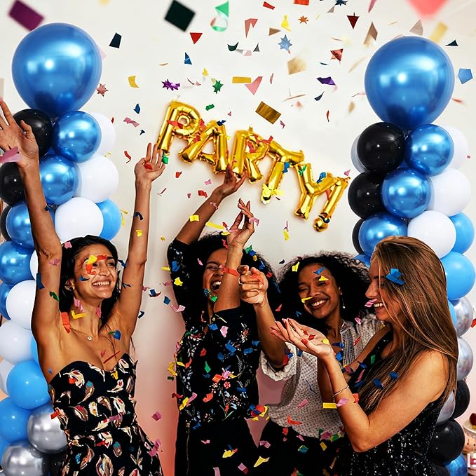 Blue and Silver Black Balloon Column Stand Arch Kit Set of 2 for Floor with 120PCS Blue Black Silver White Balloon Towers for Boys Men Birthday Party Graduation Decorations