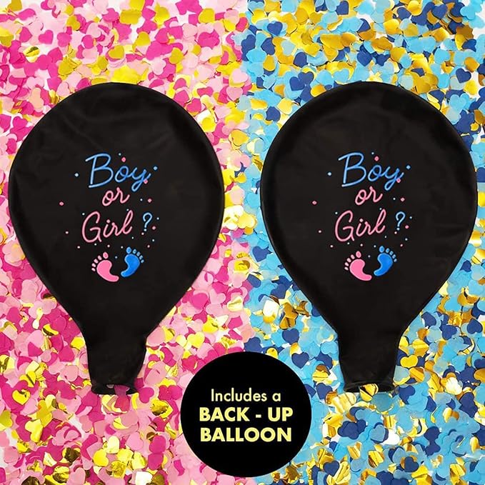 Gender Reveal Balloon - Boy or Girl 36 Inch Baby Balloons With Pink Blue Heart Shape Confetti, Baby Shower Party Supplies Decoration (2pcs)
