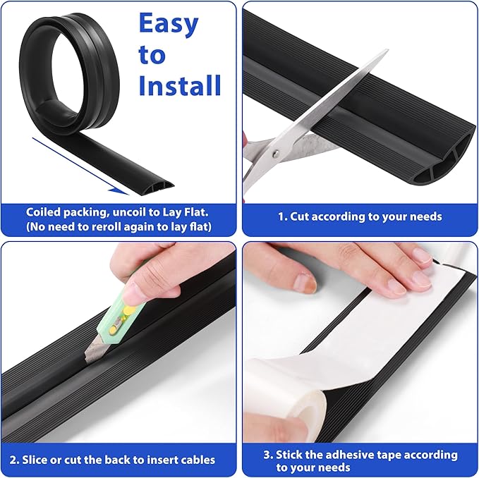 Floor Cord Cover 4ft, White Oak Wood Cord Hider Floor Hide Extension Cords, PVC Cable Management Cover, Cable Protector Wire Cavity W0.6in x H0.32in