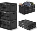 CleverMade Collapsible Storage Bins 62L (3-Pack) – Heavy Duty Collapsible Plastic Storage Bins, Large Stackable Folding Storage Bins for Garage, Car, Grocery & Home Organization - Obsidian