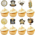 Happy New Year 2026 Cupcake Toppers, 24 PCS Happy New Year Decorations, Black and Gold Cupcake Toppers Cake Decorations Food Picks for New Year's Eve 2026 Party Decoration Supplies, 8 Designs