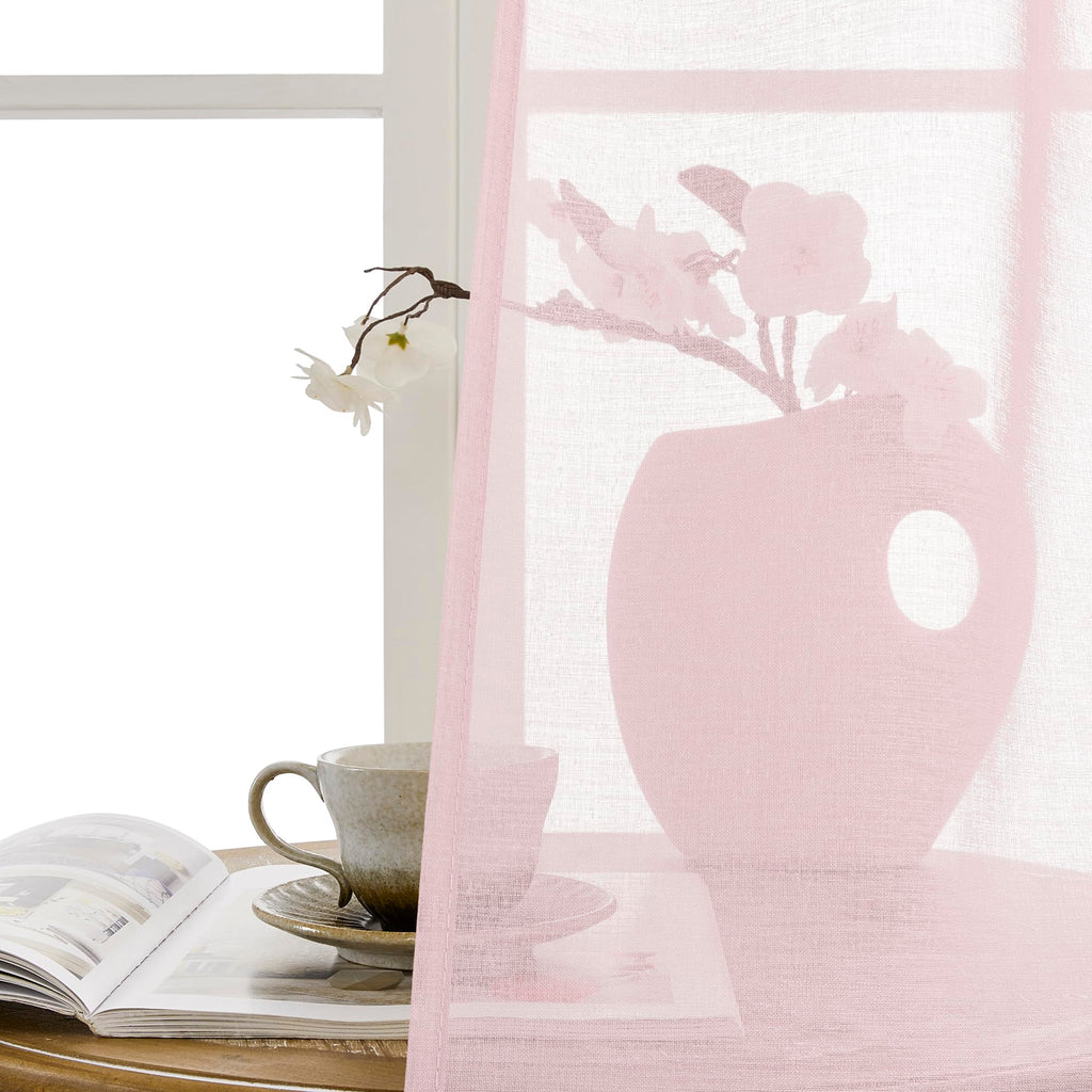 Short Sheer Door Curtain Closet Linen Textured Curtain Sheers Doorway Light Filtering Voile Patio Glass Doors Rod Pocket Curtains French Door