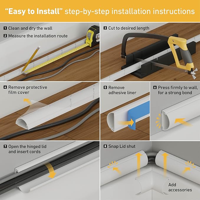 D-Line Half Round Cord Hider, Patented Cable Cover, Hide TV Wall Mount Wires, Raceway for Cords, Decorative Wire Covers, Paintable, Adhesive Cable Concealer, 2in W x 1in H x 39in L, Beige