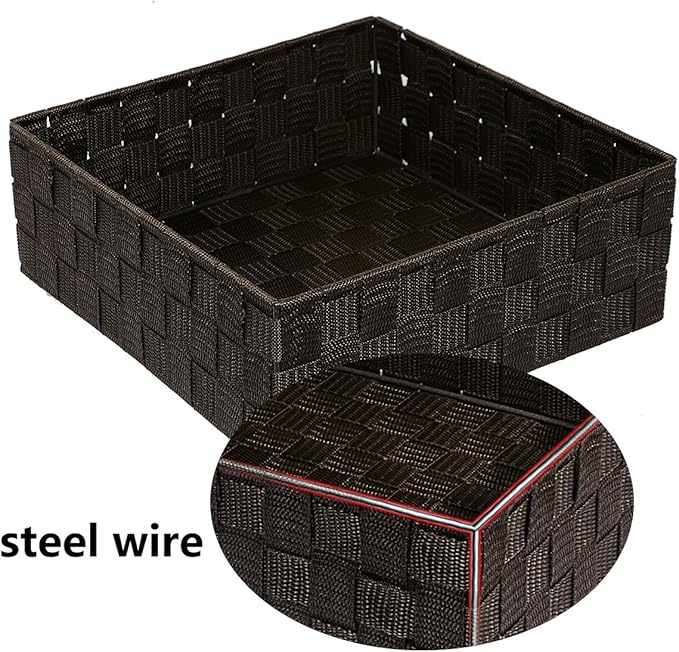 Posprica Woven Storage Baskets for Organizing, Small Baskets Cube Bin Container Tote Organizer Divider for Drawer, Closet, Shelf, Dresser, Set of 4(Brown)