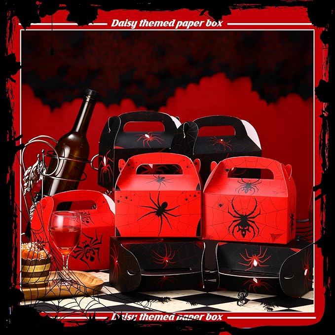 Kosiz 30 Pcs Spider Party Favors Halloween Spiderweb Birthday Party Supplies Spider Boxes Gift Spiderweb Theme Style Halloween Favors Goodie Boxes Fill up The Birthday Black and Red Candy Box
