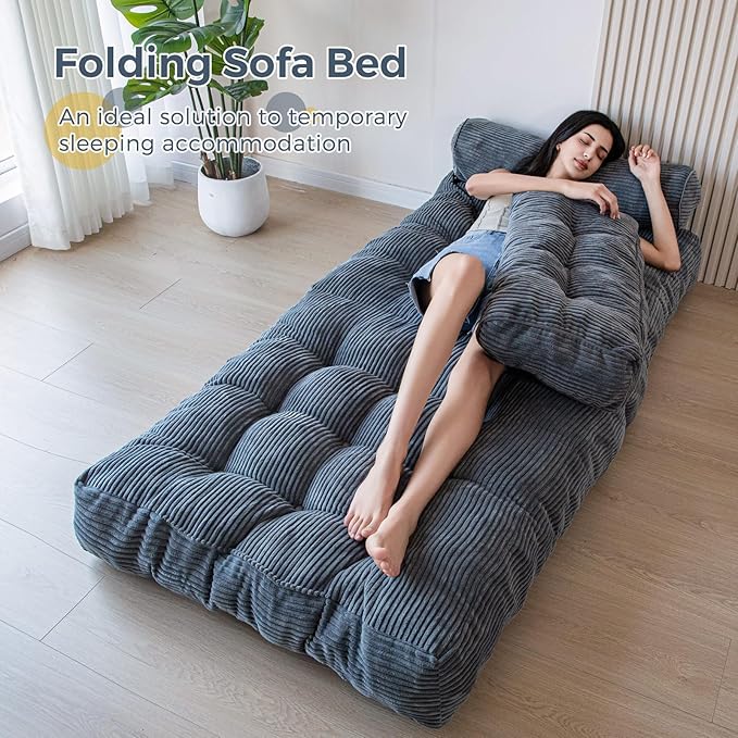 MAXYOYO Folding Sofa Bed, Convertible Chair with Pillow Foldable Couch with Back Support, Portable Fold Out Chair Bed Comfy Floor Sofa Lounge for Living Room Bedroom, Dark Grey, Single