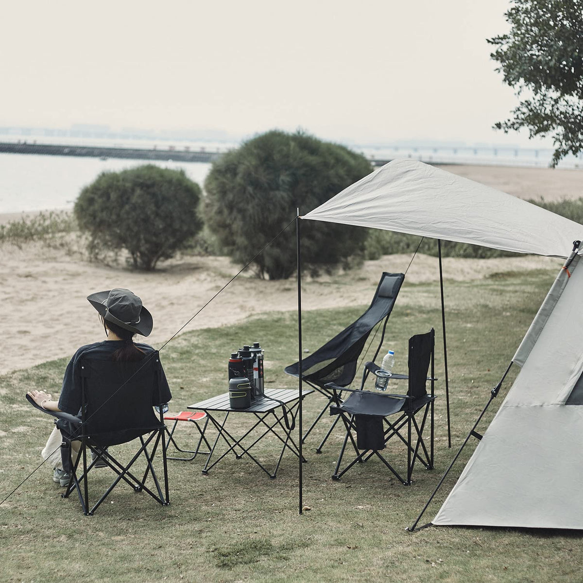 Damei century 4Pack Folding Camping Chairs, Portable for Beach, Lawn, Black