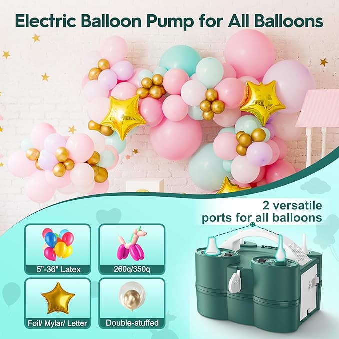 Balloon Pump, LooLaa 3-in-1 Air Pump for Inflatables and Balloons, Electric Balloon Pump for Latex 260q Foil Balloons, Quick-Fill 110V AC Inflator Deflator for Pool Floats Air Mattress Inflatables