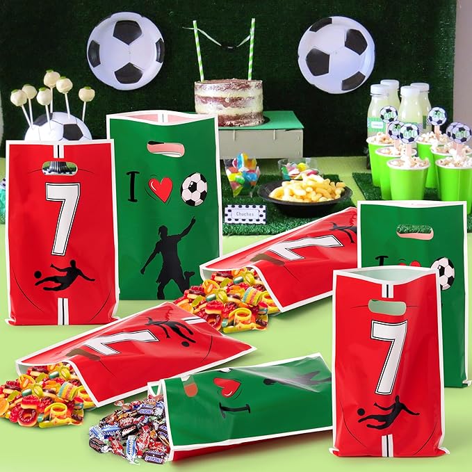 JuPelozak Soccer Party Favor Bags - 50pcs Football Themed Goodie Bag, Candy Cookies Gift Decor for Kids Boys Teens Adult, Birthday Holiday Celebration Decorations Supplies for 2026 Sport Team Event