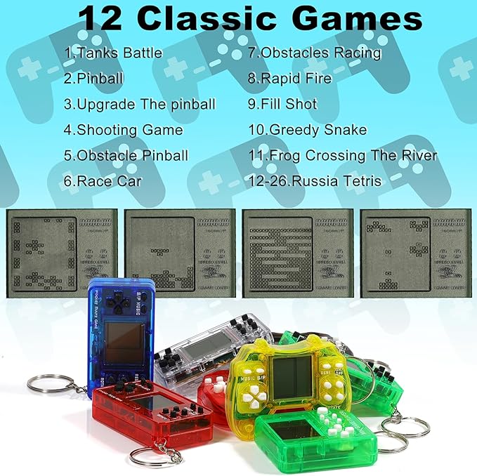 24Pcs Video Game Party Favors, Mini Game Keychain Arcade Party Favors for Kids,Birthday Supplies Gaming Classroom Prizes for Boys and Girls