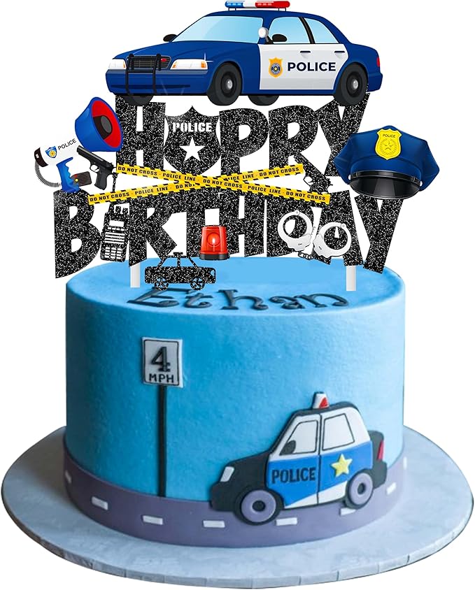 Police officer Cake Topper Police Birthday Cake Pick Police Car Birthday Party Decoration Police Party Cake Decor for Police Retirement Baby Shower Supplies