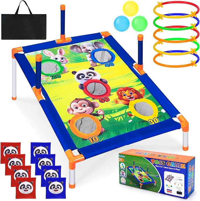 Subao Bean Bag Toss Game,3 in 1 Cornhole Set,Kids Outdoor Games,Sports & Outdoors Play Toys for Toddler Boys Girls 3 4 5 6 7 8 9,Ring Toss Game for Yard Lawn Party Family,Toys Gifts for Kids Age 3+