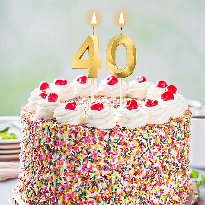 BBTO 40th Birthday Candles Number Candles Cake Topper Decoration for Birthday Wedding Anniversary Celebration Supplies(Gold)